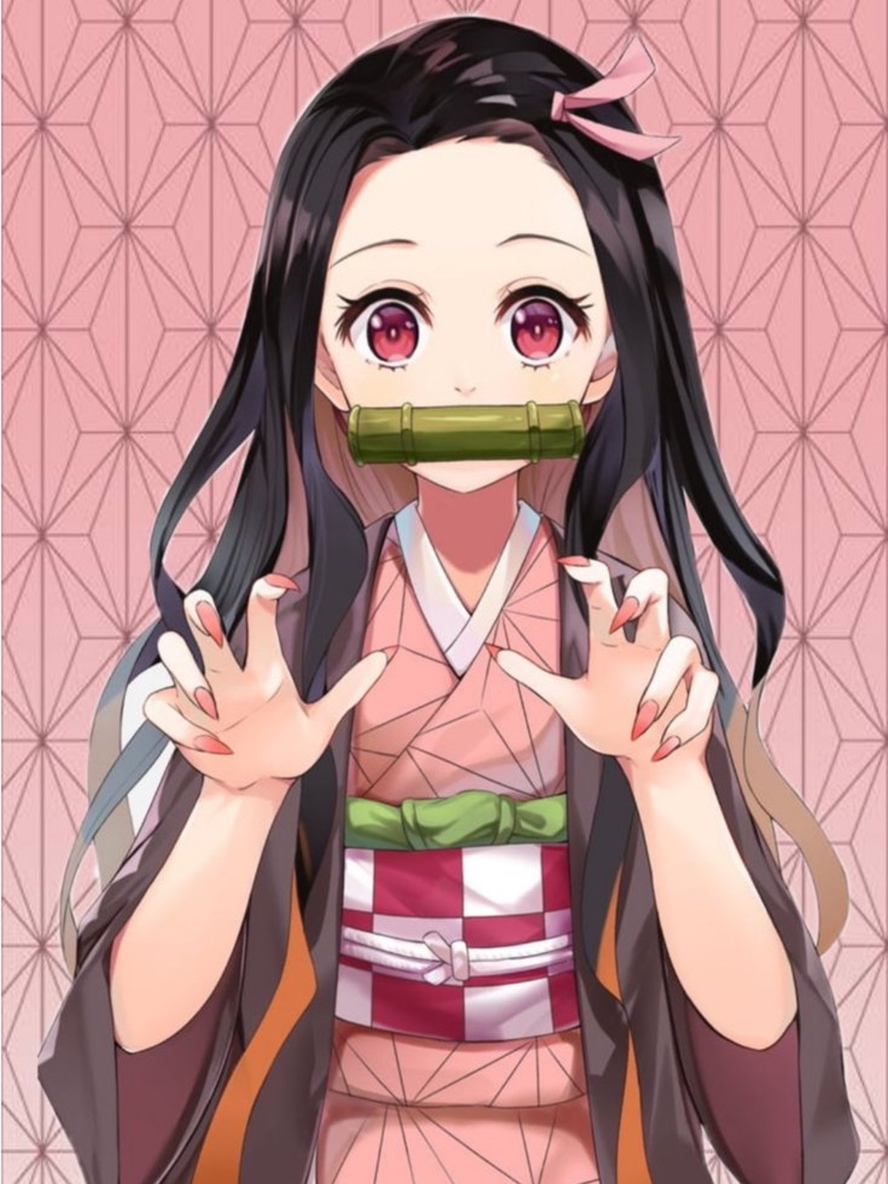 DEMON SLAYER | Kids Nezuko Anime Cosplay Costume Set Kimono Haori Jacket